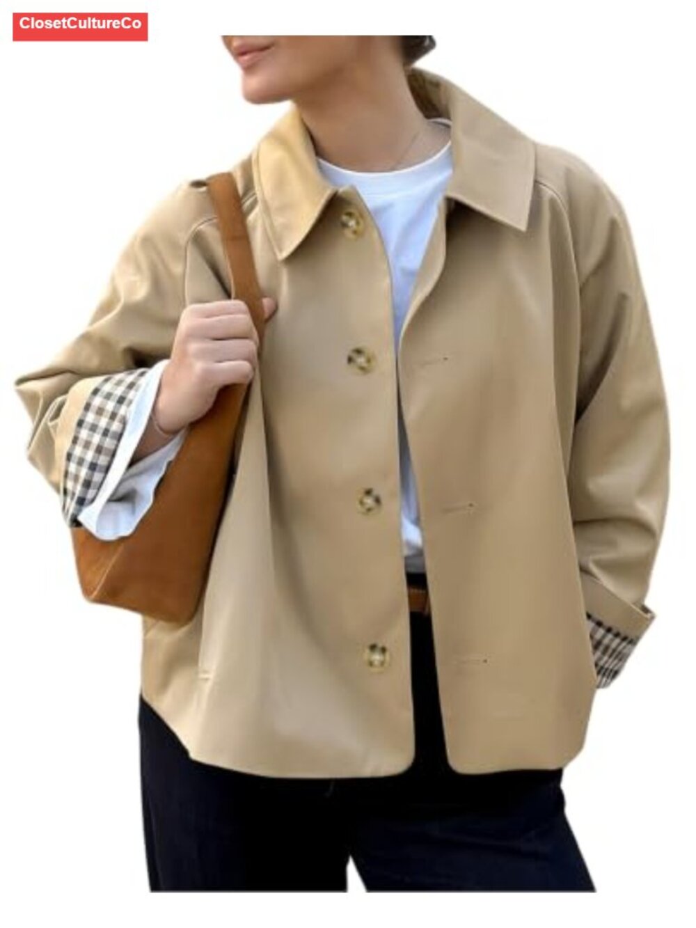 Womens Cropped Trench Coat Single Breasted Lightweight Fall Jacket